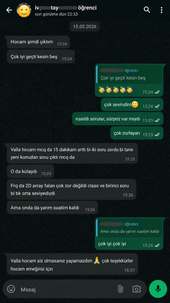 AP Computer Science WhatsApp Öğrenci Yorumu - Kesin 5