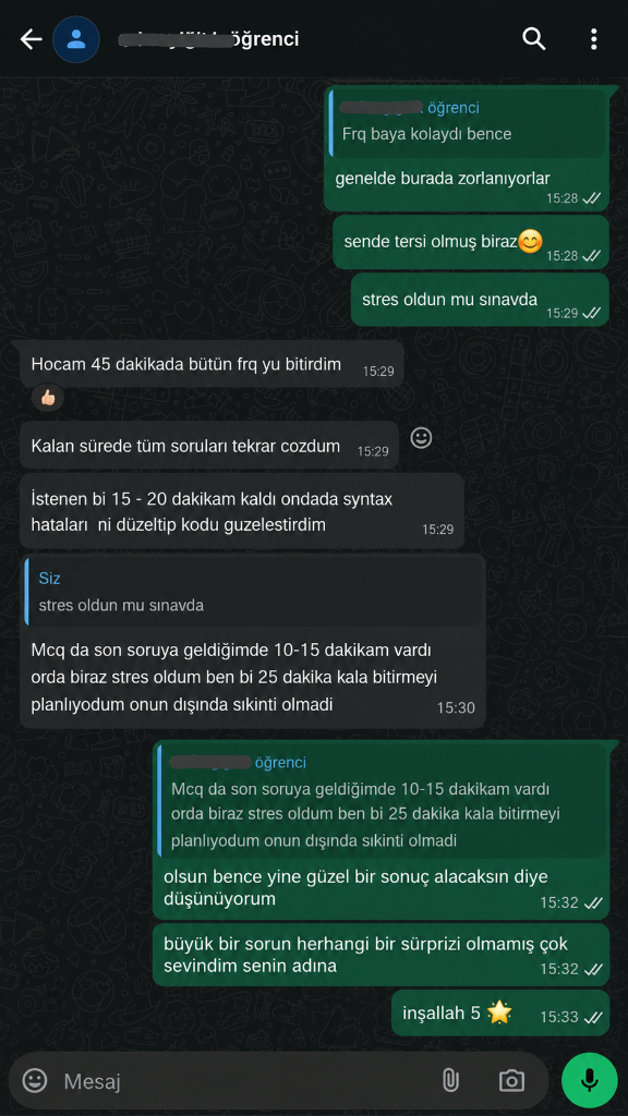 AP Computer Science WhatsApp Öğrenci Yorumu - Hızlı FRQ